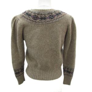 RALPH LAUREN ニット セーター M ベージュ 長袖 Vネック 幾何学模様 /SM47 GY61