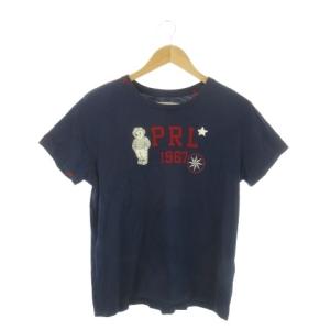 Tシャツ XL 紺 ネイビー 半袖 ラウンドネック プリント 刺繍デザイン /AO22 GY61