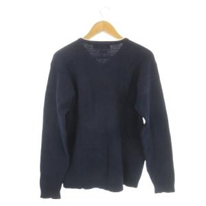 Polo by Ralph Lauren コットンセーター Vネック 長袖 ポニーロゴ刺繍 ライン LL 紺 ネイビー /CK16 GY61