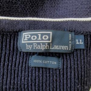 Polo by Ralph Lauren コットンセーター Vネック 長袖 ポニーロゴ刺繍 ライン LL 紺 ネイビー /CK16 GY61