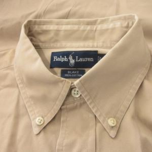 RALPH LAUREN シャツ L ベージュ 長袖 ボタンダウンカラー ロゴ刺繍 /AO9 GY61