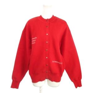 カーディガン F 赤 レッド 文字刺繍 クルーネック 長袖 /AO25 GY61