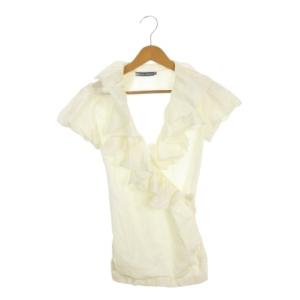カットソー カシュクールネック L アイボリー クリーム 半袖 フリルデザイン Vネック /AH29 GY61