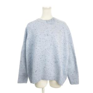 ITEMS ニット セーター 水色 ブルー 黒 ブラック 斑点模様 クルーネック 長袖 /AH36 GY61