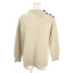 ニット セーター ウール 38 ベージュ 長袖 ハイネック 肩ボタン /MN19 GY61
