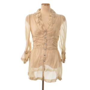 シアー カーディガン 長袖 フリル シルク 40 ベージュ GY58