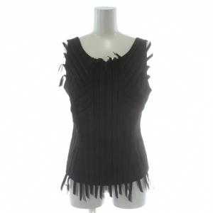 タンクトップ 9 黒 ブラック ノースリーブ プリーツ フリンジ裾 トップス /PP GY61
