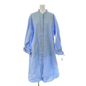 シャツロングワンピース 44 水色 ライトブルー 長袖 バンドカラー 袖口リボン /LP GY61