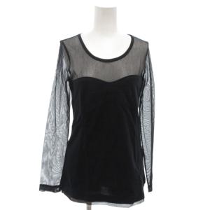 カットソー トップス S 黒 ブラック チュール 長袖 ラウンドネック シアー切り替え /KR GY61