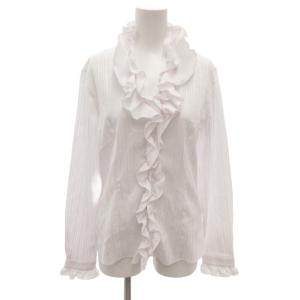 シャツ ブラウス 2 白 ホワイト フリル ストライプ柄 長袖 /KR GY61