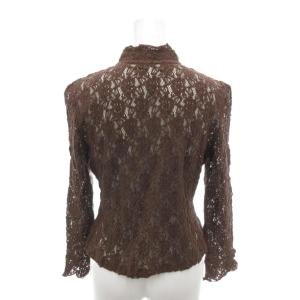 Leilian 美品 シャツ ブラウス 総レース フリル 長袖 11 茶 ブラウン /YJ GY61