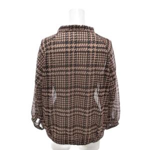 Leilian 美品 ボウタイシアーブラウス 千鳥格子柄 長袖 9 黒 ブラック ピンク /YJ GY61