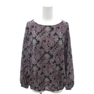 美品 ブラウス ペイズリー柄 総柄 長袖 ボートネック 11 紫 パープル 黒 ブラック /YJ GY61