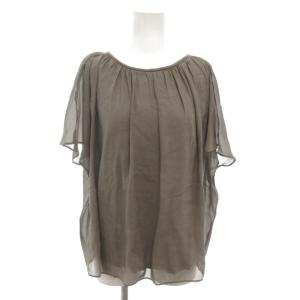 タグ付き ブラウス 2 グレー ギャザーネック 半袖  レイヤード シアー素材 /KR GY61