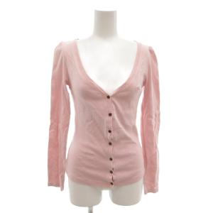 カーディガン 38 ピンク Vネック 長袖 ロゴ刺繍 /KR GY61