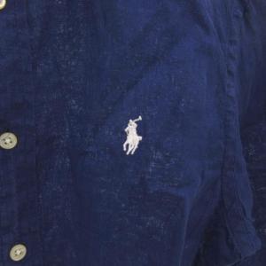 RALPH LAUREN ボタンダウンシャツ 麻 リネン S 紺 ネイビー 長袖 ロゴ刺繍 /KR GY61