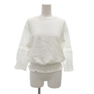 カットソー 白 ホワイト 長袖 ラウンドネック シャーリングウエスト レース /NU GY61