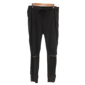 美品 パンツ ドローストリングウエスト 裾リブ 膝切り替え S 黒 ブラック /YJ GY61