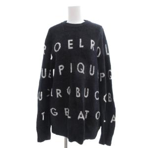 ジョエル・ロブション joel robuchon ニット セーター 絹 シルク M ネイビー 紺 アルファベット柄