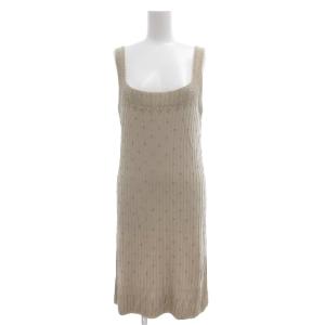 ワンピース 絹 シルク S ベージュ系 スクエアネック ノースリーブ リブ編み /SC GY61