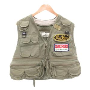 フィッシングベスト M カーキ ポケット多数 ジップアップ ワッペン付き /NL GY61