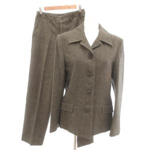 美品 スーツ ジャケット パンツ ウール 2 灰色 グレー 長袖 織り柄 レギュラーカラー /SJ GY61