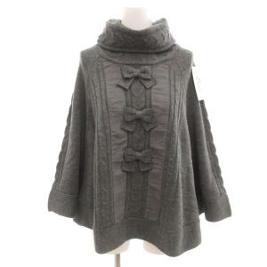 美品 ポンチョ ニット 2 灰色 グレー タートルネック リボンモチーフ /SJ GY61