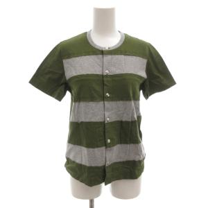 ボーダーカーディガン Tシャツ 半袖 緑 グリーン グレー /FF GY61