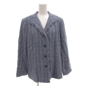 ツイードジャケット テーラード カットオフ アルパカ混 シルク混 13 青 ブルー /FF GY61