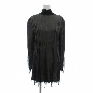 カットソー 7 黒 ブラック ハイネック 長袖 シアー フリル /NU GY61