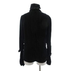 伊太利屋 ジャケット 9 黒 ブラック ストライプ柄 フリルネック 長袖 ギャザー シルク混 /NU GY61