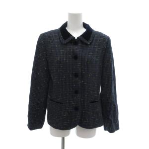 Guy Laroche GuyLaroche ヴィンテージ セットアップ ジャケット タイトスカート 40 紺 ネイビー チェック柄 ラウンドカラー