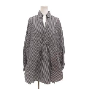 スキッパーシャツ チュニック 38 長袖 ストライプ柄 紺 ネイビー 白 ホワイト /NU GY61