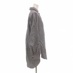 ENFOLD スキッパーシャツ チュニック 38 長袖 ストライプ柄 紺 ネイビー 白 ホワイト /NU GY61