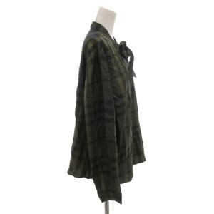 BURBERRY ブラウス ボウタイ チェック シルク 48 グリーン