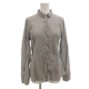 シャツ ブラウス ロゴ 刺繍 長袖 M グレー /FF GY61
