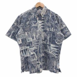 ヴィンテージ 90s アロハシャツ ボタンダウン 半袖 青 ブルー 白 ホワイト /GV GY61
