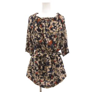 カットソー ブラウス 長袖 総柄 リボンベルト 38 マルチカラー /JS GY61