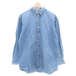 シャツ M 青 ブルー ボタンダウンカラー ロゴ刺繍 長袖 /NL GY61