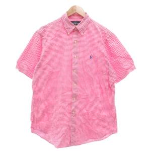 美品 シャツ L ピンク チェック柄 半袖 /NL GY61