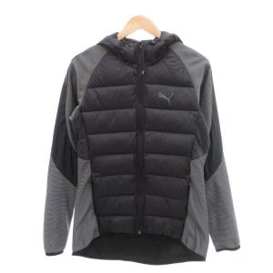 ダウンジャケット 切替デザイン XL 黒 ブラック グレー ボーダー柄 フード付き /YJ GY61