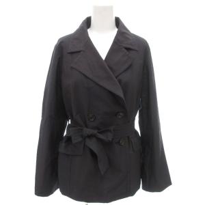 美品 ショートトレンチコート 40 黒 ブラック ダブルブレスト ウエストベルト /YJ GY61