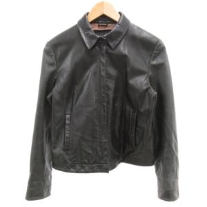 美品 レザージャケット 本革 8 黒 ブラック 無地 シャツカラー 長袖 /SJ GY61