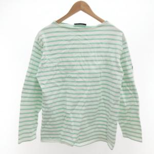 美品 Tシャツ カットソー F 黄緑 ライトグリーン ストライプ柄 ボートネック 長袖 /SJ GY61