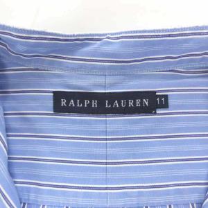 RALPH LAUREN 美品 シャツ 11 青 ブルー ストライプ柄 バンドカラー 長袖 /SJ GY61