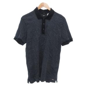 美品 ポロシャツ M 紺 ネイビー 織り柄 半袖 /NL GY61