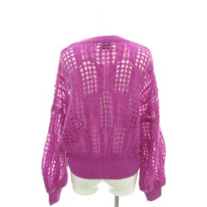 UNITED ARROWS 美品 ニット セーター モヘヤ混 透かし編み ラウンドネック 長袖 F ピンク /YJ GY61