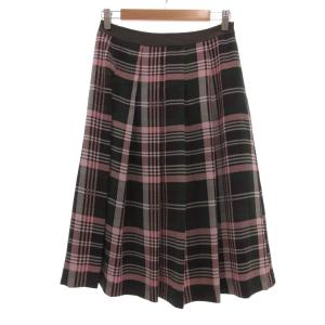 プリーツスカート ひざ丈 チェック柄 38 ピンク グレー /JS GY61