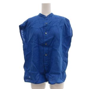 ノースリーブシャツ ブラウス 麻 リネン F 青 ブルー /JS GY61