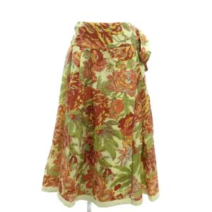 ラッププリーツスカート 花柄 ミディ丈 ウエストリボン M 赤 レッド 黄 イエロー 緑 グリーン /YJ